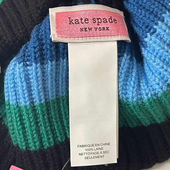 Kate Spade | Wool Striped Multicolor Winter Beanie Hat - Picture 5 of 7
